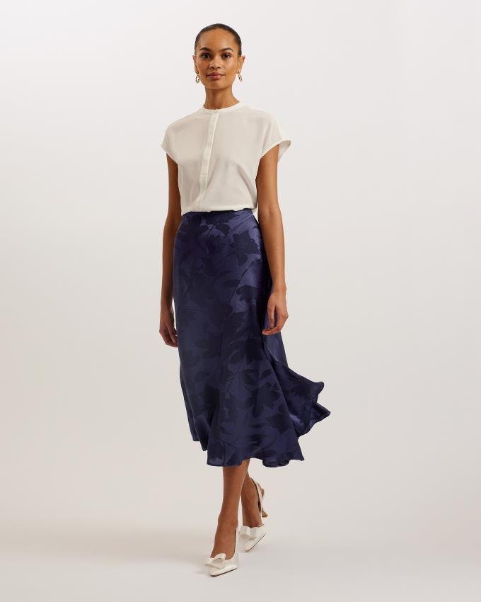 Jupe Ted Baker Asymmetric Jacquard Midi Bleu Marine Femme | UBU-98674027